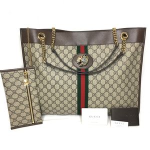 Authentic Gucci Rajah brown monogram coated canvas large tote bag